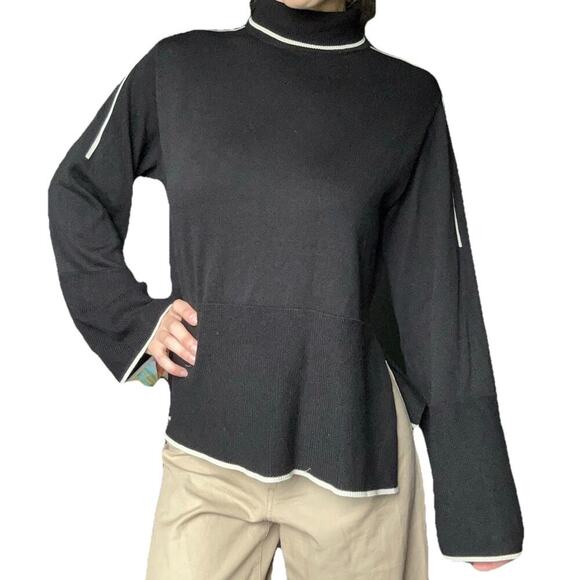 KOTN Women’s Black Aswan Turtleneck Sweater Bell Sleeves 100% Egyptian Cotton M - Picture 1 of 8